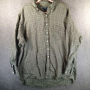 Brooks Brothers Sport Button Up Shirt Mens XL Long Sleeve Green Checkered Pocket